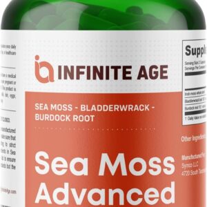 Sea Moss Capsules 1250mg with Bladderwrack & Burdock Root – Irish Sea Moss Supplement for Daily Wellness Support – Vegan, USA Made, 60 Capsules